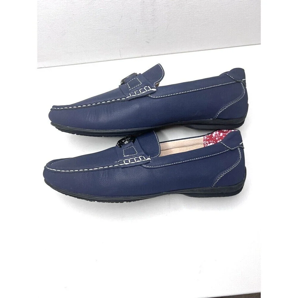 Stacy Adams Men's 10M Navy Moc Toe Bit Slip-on Driving Style Medallion Loafers - Picture 4 of 7
